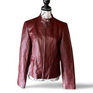 Y2K Marie Claire Moto Red Genuine Leather Jacket Size M